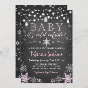 Pink Baby It's Cold Outside Baby Shower Invitation