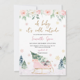 Pink Baby It's Cold Outside Baby Shower Invitation