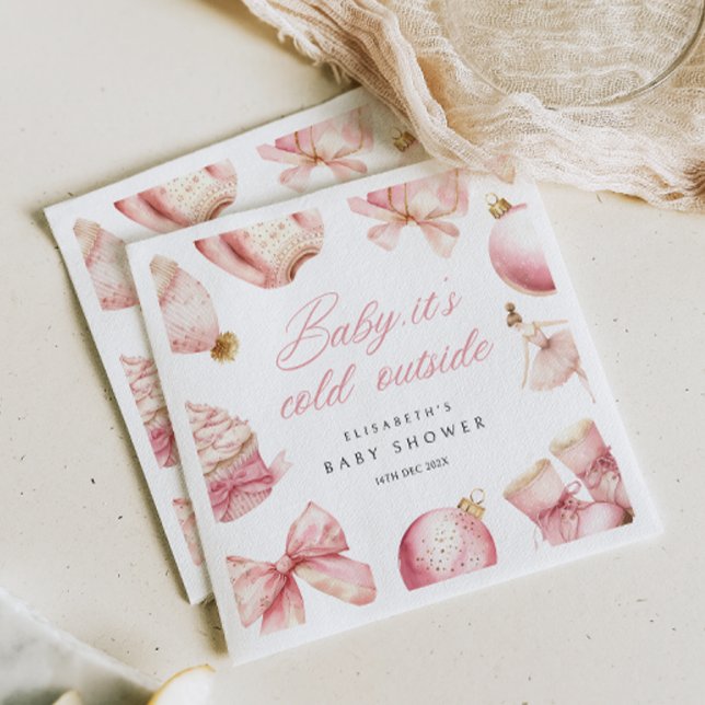 Pink Baby It's Cold Outside Baby Shower Invitation Napkin (Creator Uploaded)