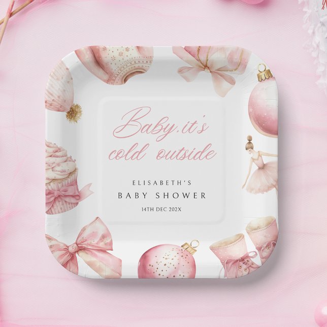 Pink Baby It's Cold Outside Baby Shower Paper Plate (Creator Uploaded)