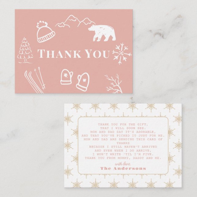 Pink Baby It's Cold Outside Baby Shower Thank You Card (Front/Back)