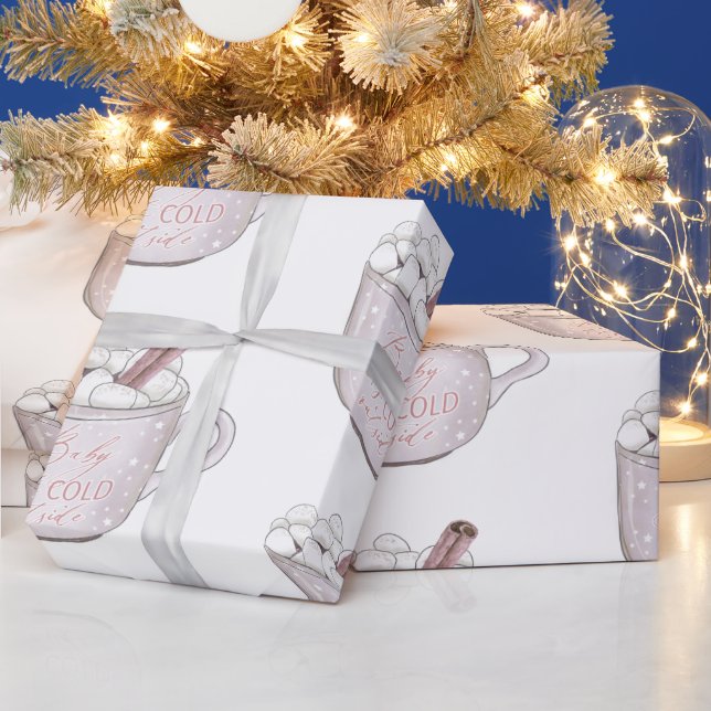 Pink Baby It's Cold Outside Hot Chocolate  Wrapping Paper (Holidays)