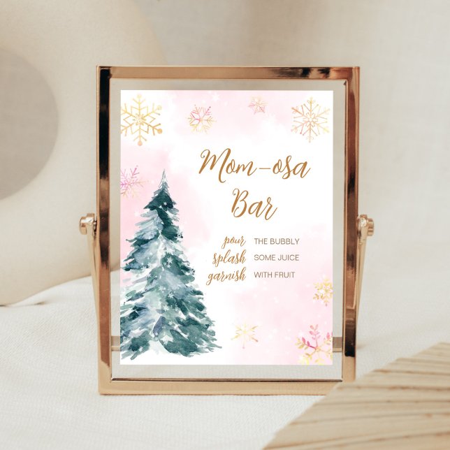 Pink Baby It's Cold Outside Mum Osa Bar Poster (Pink Gold Winter Cold Outside Baby Shower Mom Osa Bar Sign)