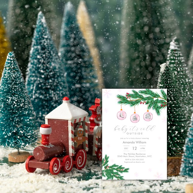 Pink Baby It's Cold Outside Ornaments Baby Shower Invitation (Pink Baby It's Cold Outside Ornaments Baby Shower Invitation)