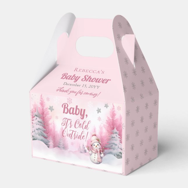 Pink Baby It's Cold Outside Snow Girl Baby Shower Favour Box (Front Side)