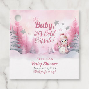 Pink Baby It's Cold Outside Snow Girl Baby Shower Favour Tags