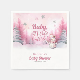 Pink Baby It's Cold Outside Snow Girl Baby Shower Napkin