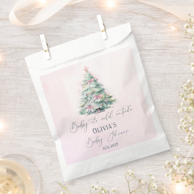 Pink baby its cold outside take a treat favour bag (Clipped)