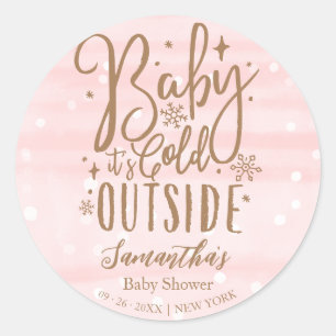 Pink Baby Its Cold Outside Winter Baby Shower Classic Round Sticker
