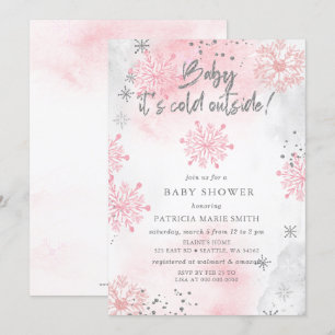 Pink Baby its Cold Outside Winter Baby Shower Invitation