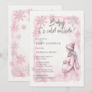 Pink Baby its Cold Outside Winter Baby Shower Invitation