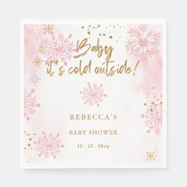 Pink Baby its Cold Outside Winter Baby Shower Napkin (Front)
