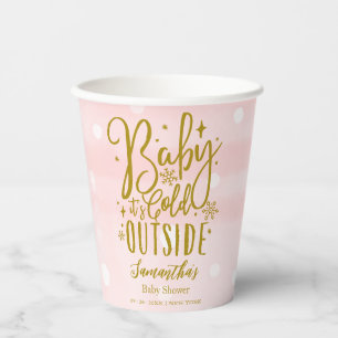 Pink Baby Its Cold Outside Winter Baby Shower Paper Cups