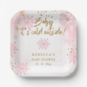 Pink Baby its Cold Outside Winter Baby Shower Paper Plate