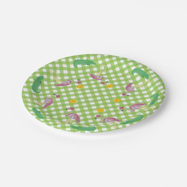 Pink Baby Kids Flamingo Alligator  Paper Plate (Angled)