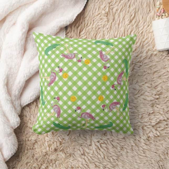 Pink Baby Kids Flamingo Alligator  Round Pillow (Blanket)