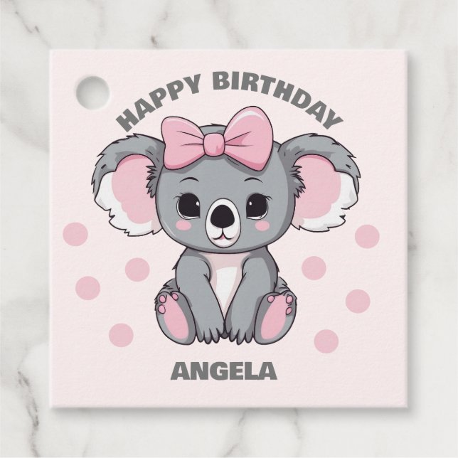 Pink Baby Koala Bear Favour Tags (Front)