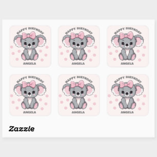 Pink Baby Koala Bear Square Sticker
