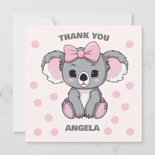 Pink Baby Koala Bear Thank You Card (Front)