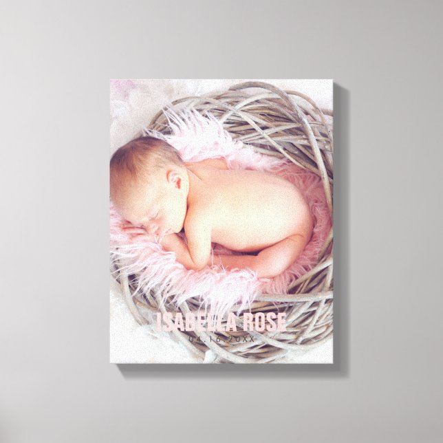 Pink Baby Name Photo Canvas Print (Front)