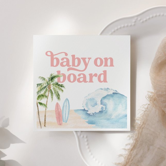Pink Baby on Board Beach Surf Baby Shower Napkin (Creator Uploaded)