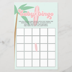 Pink Baby on Board Surfing Baby Shower Bingo Flyer