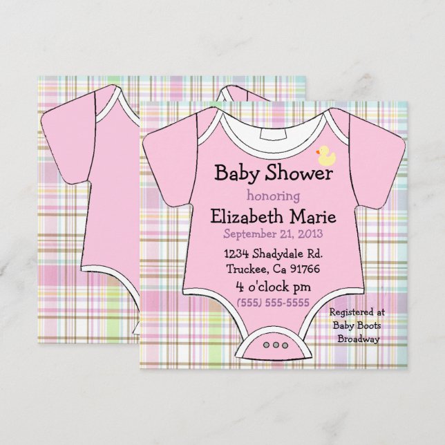 Pink Baby Outfit Shower Invitation (Front/Back)