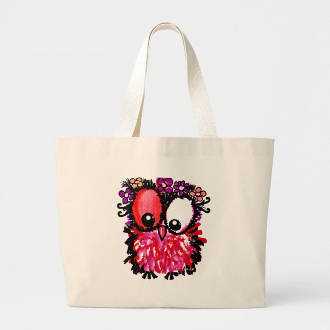 Pink baby owl art large tote bag (Front)
