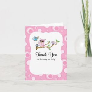 Pink Baby Owl Baby Shower Thank You Card