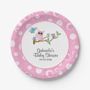 Pink Baby Owl Baby Shower Theme Paper Plate