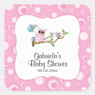 Pink Baby Owl Baby Shower Theme Square Sticker