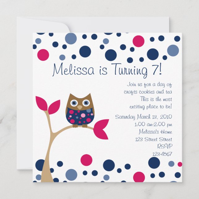 Pink Baby Owl Invitation (Front)