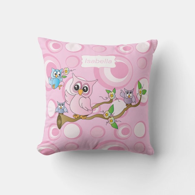 Pink Baby Owl | Nursery Theme Cushion (Front)