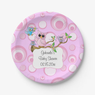 Pink Baby Owl Shower Theme DIY Text Paper Plate