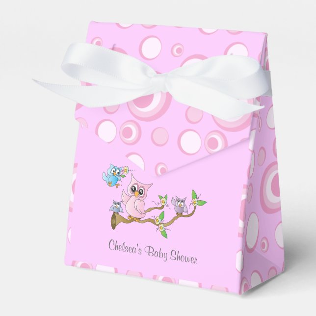 Pink Baby Owl | Shower Theme Favour Box (Front Side)