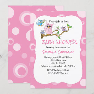 Pink Baby Owl   Shower Theme Invitation