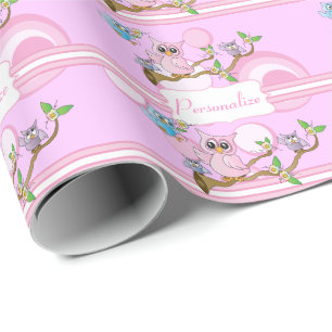 Pink Baby Owl   Shower Theme Wrapping Paper
