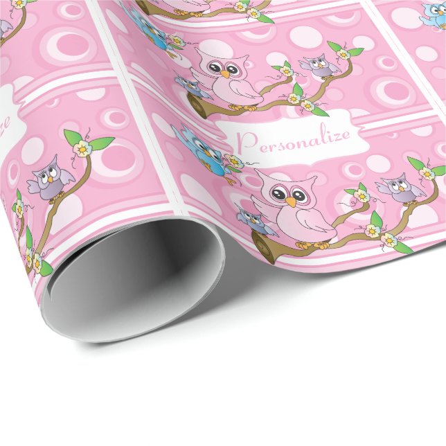 Pink Baby Owl | Shower Theme Wrapping Paper (Roll Corner)