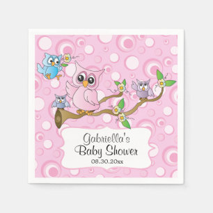 Pink Baby Owls On a Branch Napkin