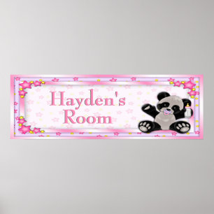 Pink Baby Panda Customizable Room Name Poster
