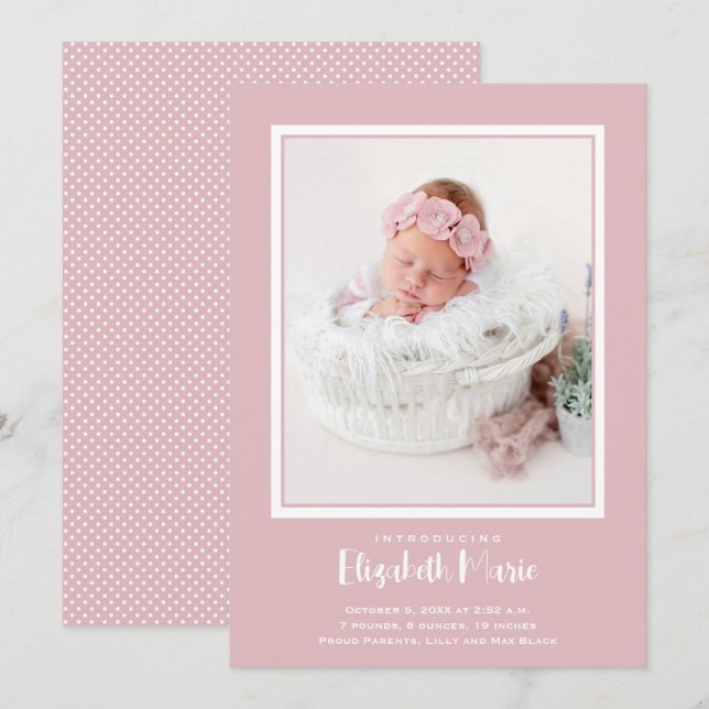 Pink Baby Photo Birth Announcement (Front/Back)
