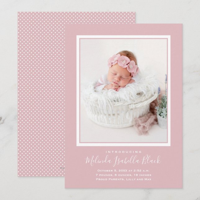 Pink Baby Photo Birth Announcements (Front/Back)