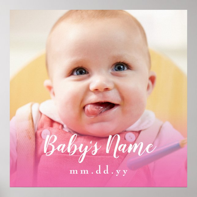 Pink Baby Photo (Personalise Text & Photo) Poster (Front)