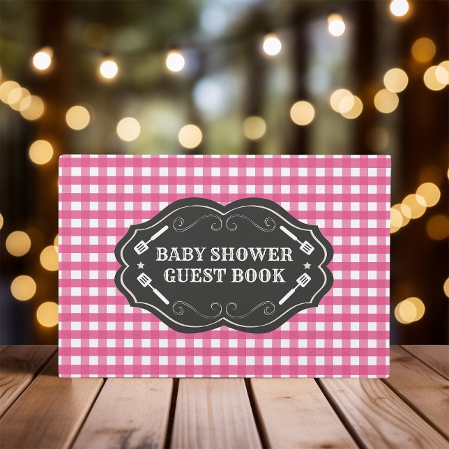 Pink Baby Q Barbeque Rustic Baby Shower Guest Book (Creator Uploaded)