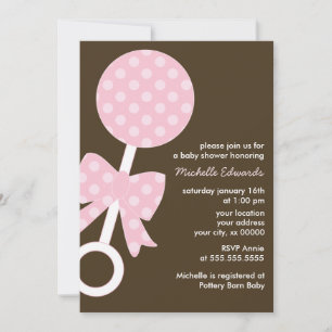 Pink Baby Rattle Girl Baby Shower Invitation