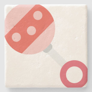 pink baby rattle stone coaster