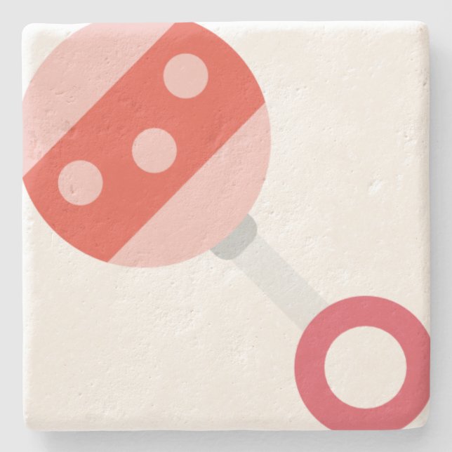 pink baby rattle stone coaster (Front)
