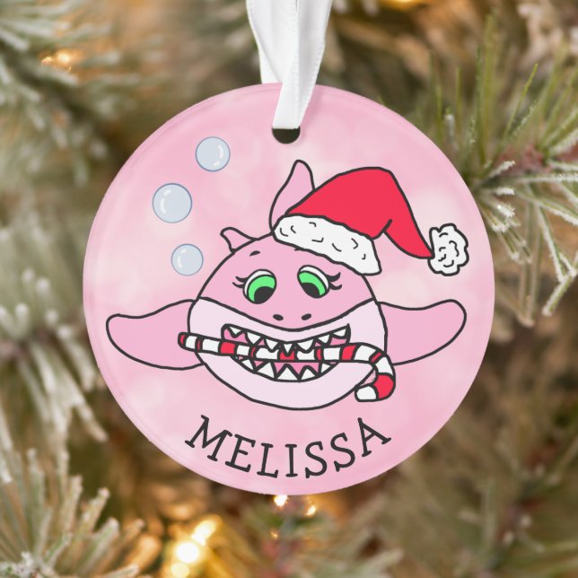 Pink Baby Shark Christmas Personalised Ornament (Tree)