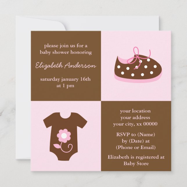 Pink Baby Shoes and Outfit Baby Shower Invitation (Front)