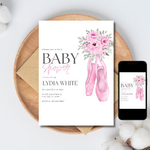 Pink Baby Shoes Baby Shower Minimalist Ballet Girl Invitation